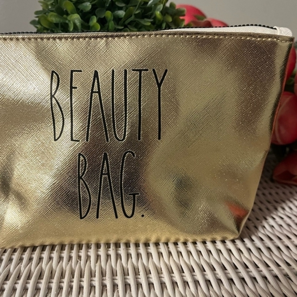 Rae Dunn Zippered Gold Beauty Bag